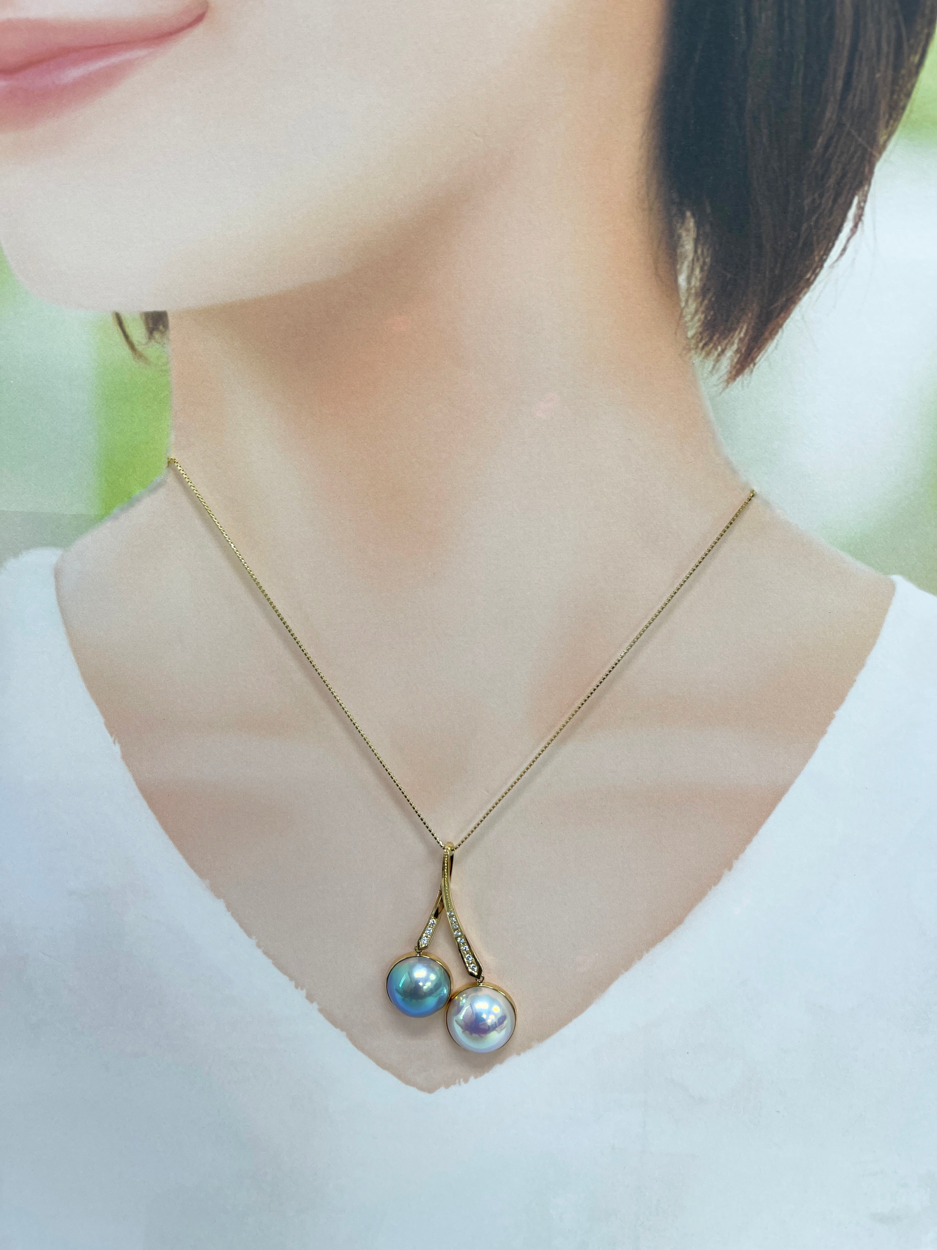 奄美の輝き®×虹珠/桜珠 マベ真珠 14-12mm K18イエローゴールド巻