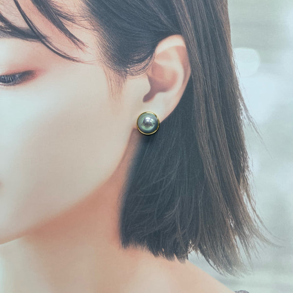 奄美の輝き®×虹珠 マベ真珠 13mm K18イエローゴールド巻ピアス1149