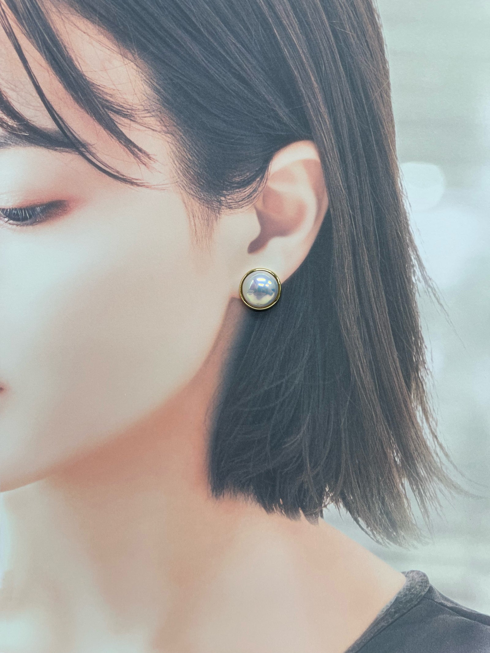 奄美の輝き®×桜珠 マベ真珠 14mm K18イエローゴールド巻ピアス1157