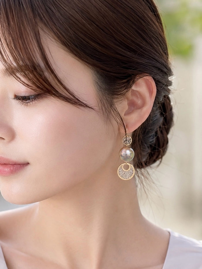 珍しい 美品 テリ最強 マベパール 約14mm K18ピアス 奄美大島産 サイズ 