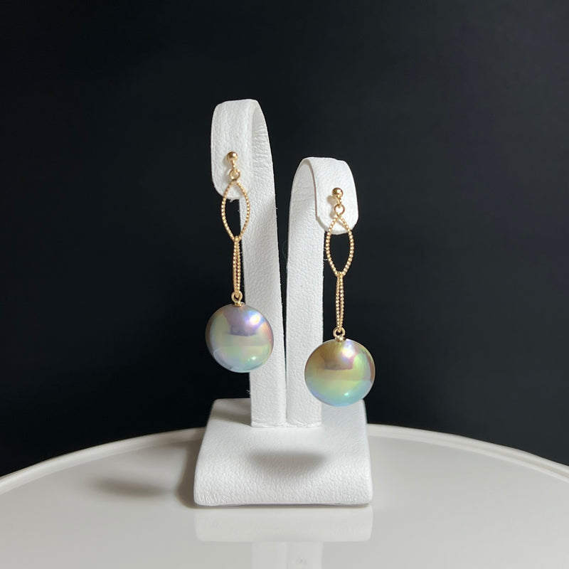 奄美の輝き®×虹珠　マベ真珠  11mm K18イエローゴールドピアス969