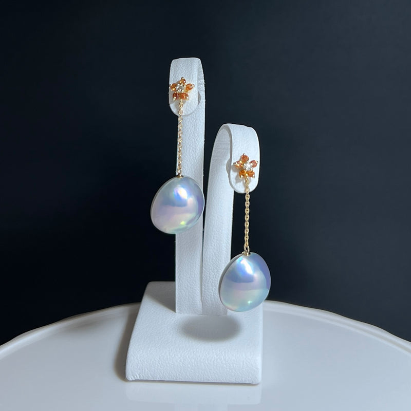 奄美の輝き®×虹珠　マベ真珠  13mm K18イエローゴールドピアス2432