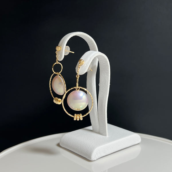 奄美の輝き®×桜珠　マベ真珠 11mm K18イエローゴールドピアス622