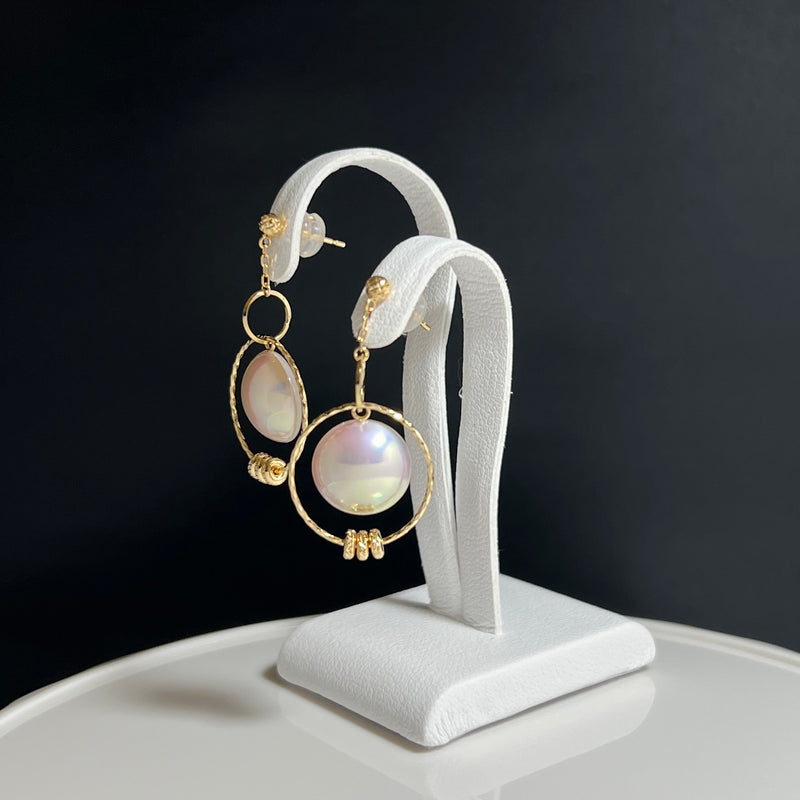 奄美の輝き®×桜珠　マベ真珠 11mm K18イエローゴールドピアス622