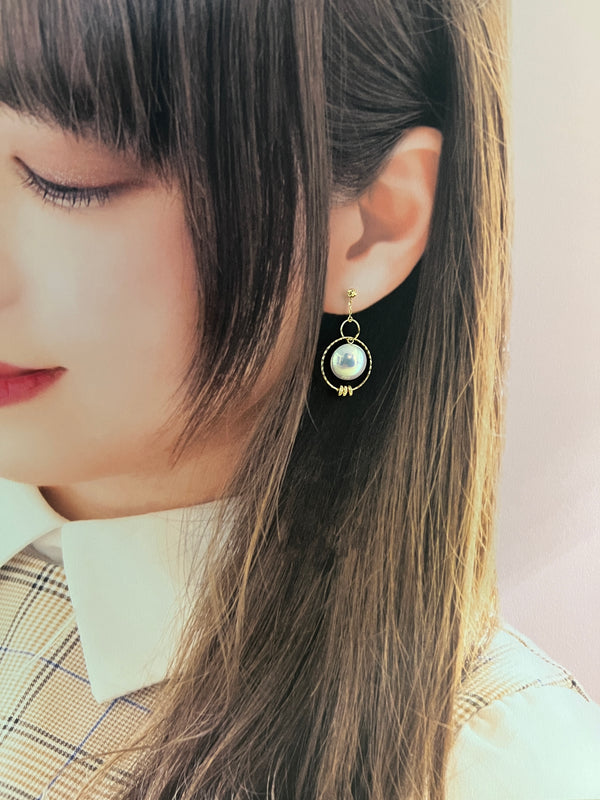 奄美の輝き®×桜珠　マベ真珠 11mm K18イエローゴールドピアス622