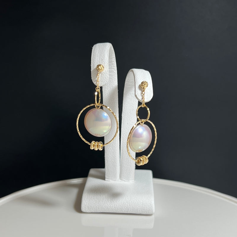 奄美の輝き®×桜珠　マベ真珠 11mm K18イエローゴールドピアス622